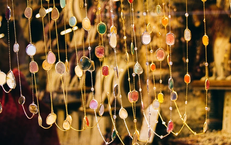Display of simple jewellery pieces like bracelets and necklaces at the Filipino Market in Kota Kinabalu